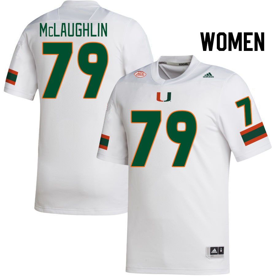 Women #79 Michael McLaughlin Miami Hurricanes College Football Jerseys Stitched-White - Click Image to Close